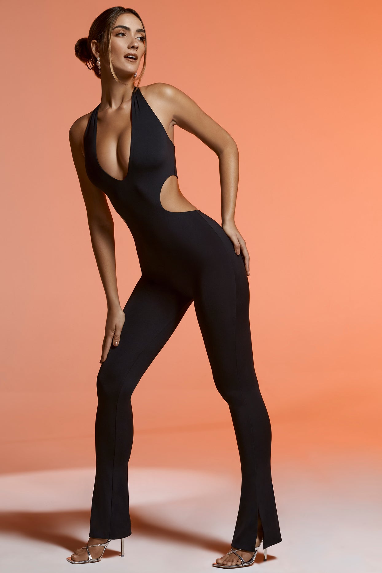 Tall Plunge Neck Cut Out Jumpsuit in Black