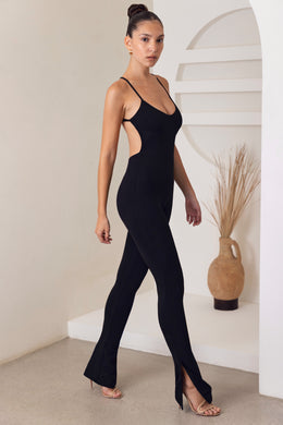 Tall Scoop Neck Backless Jumpsuit in Black