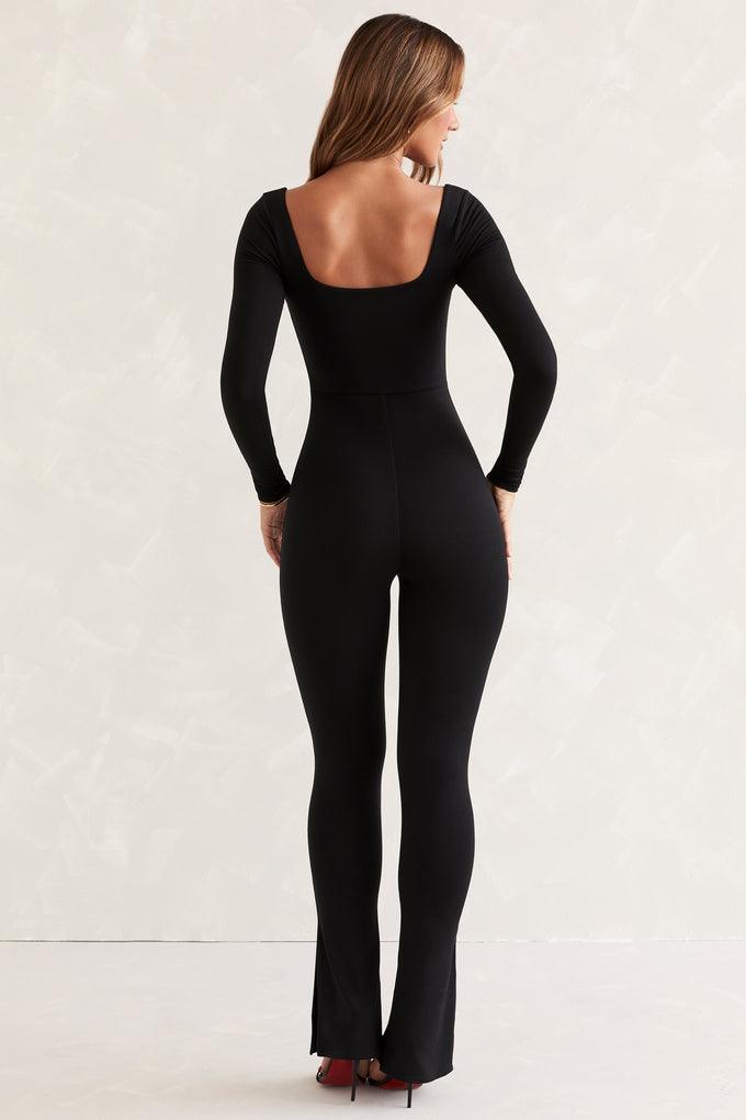 Tall Long Sleeve Square Neck Jumpsuit in Black