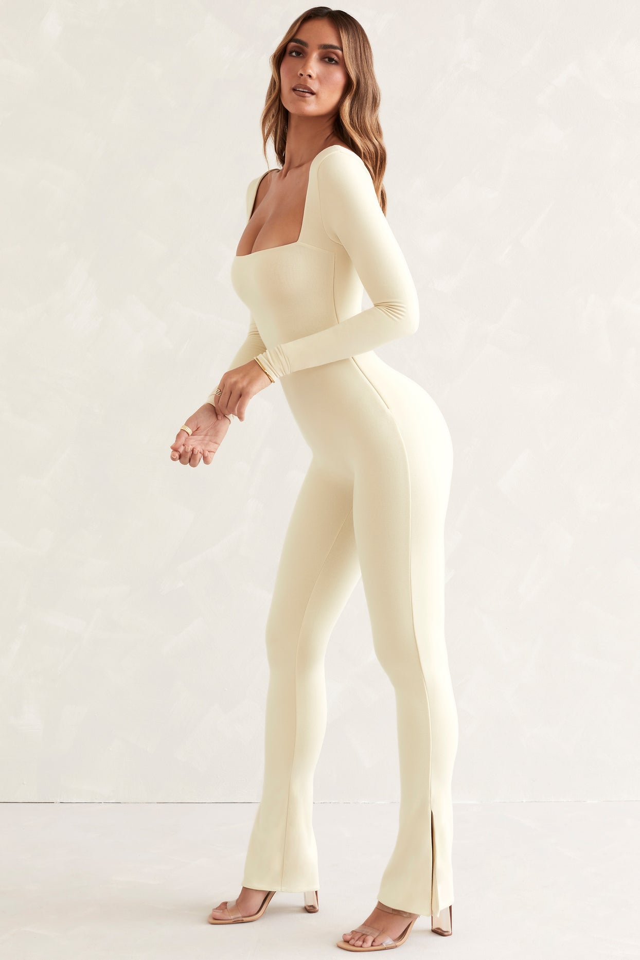 Tall Long Sleeve Square Neck Jumpsuit in Ivory