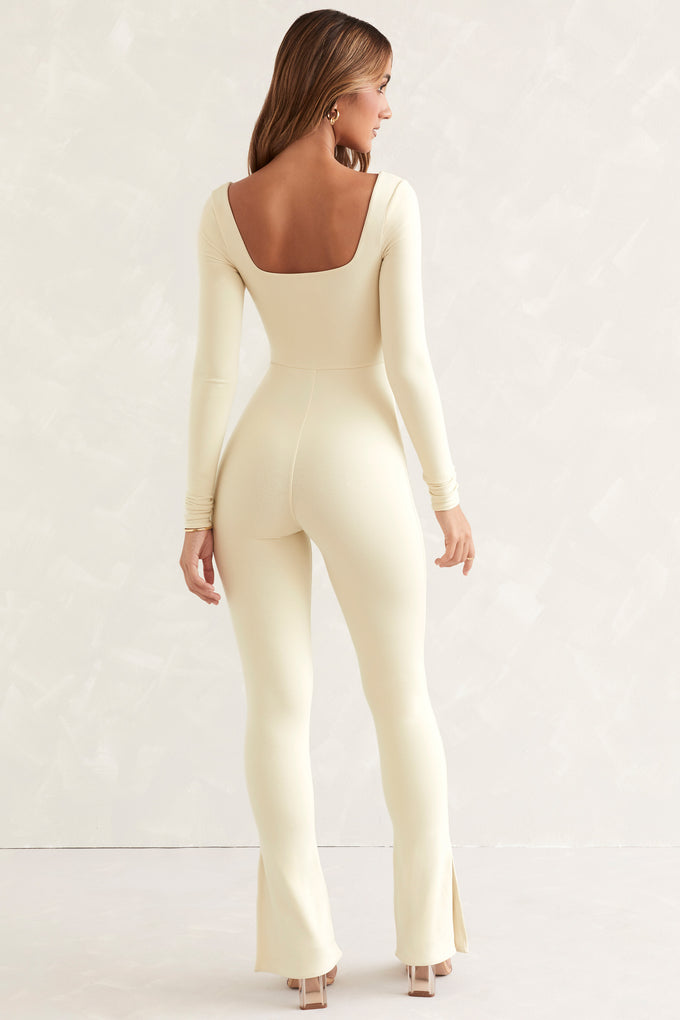 Long Sleeve Square Neck Jumpsuit in Ivory