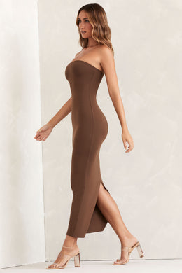 Sukienka maxi typu bandeau w kolorze brązowym