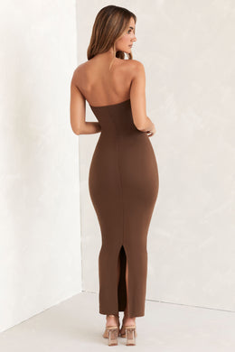 Sukienka maxi typu bandeau w kolorze brązowym