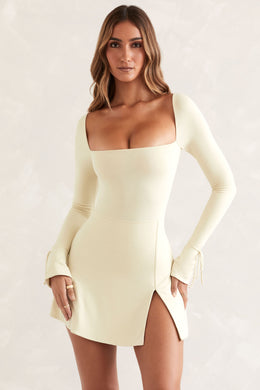 Square Neck Long Sleeve Mini Dress in Ivory