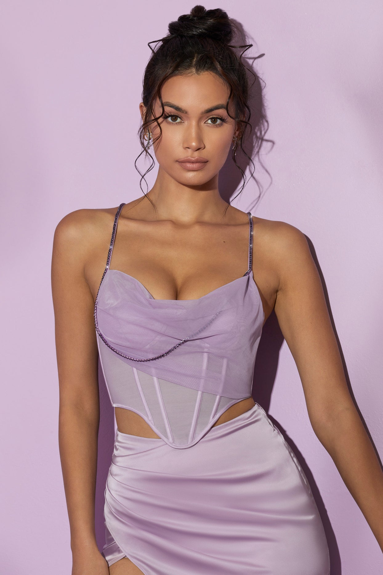 Cowl Neck Corset Crop Top in Lilac