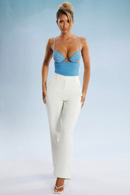 Cut Out Ruched Bodysuit in Blue