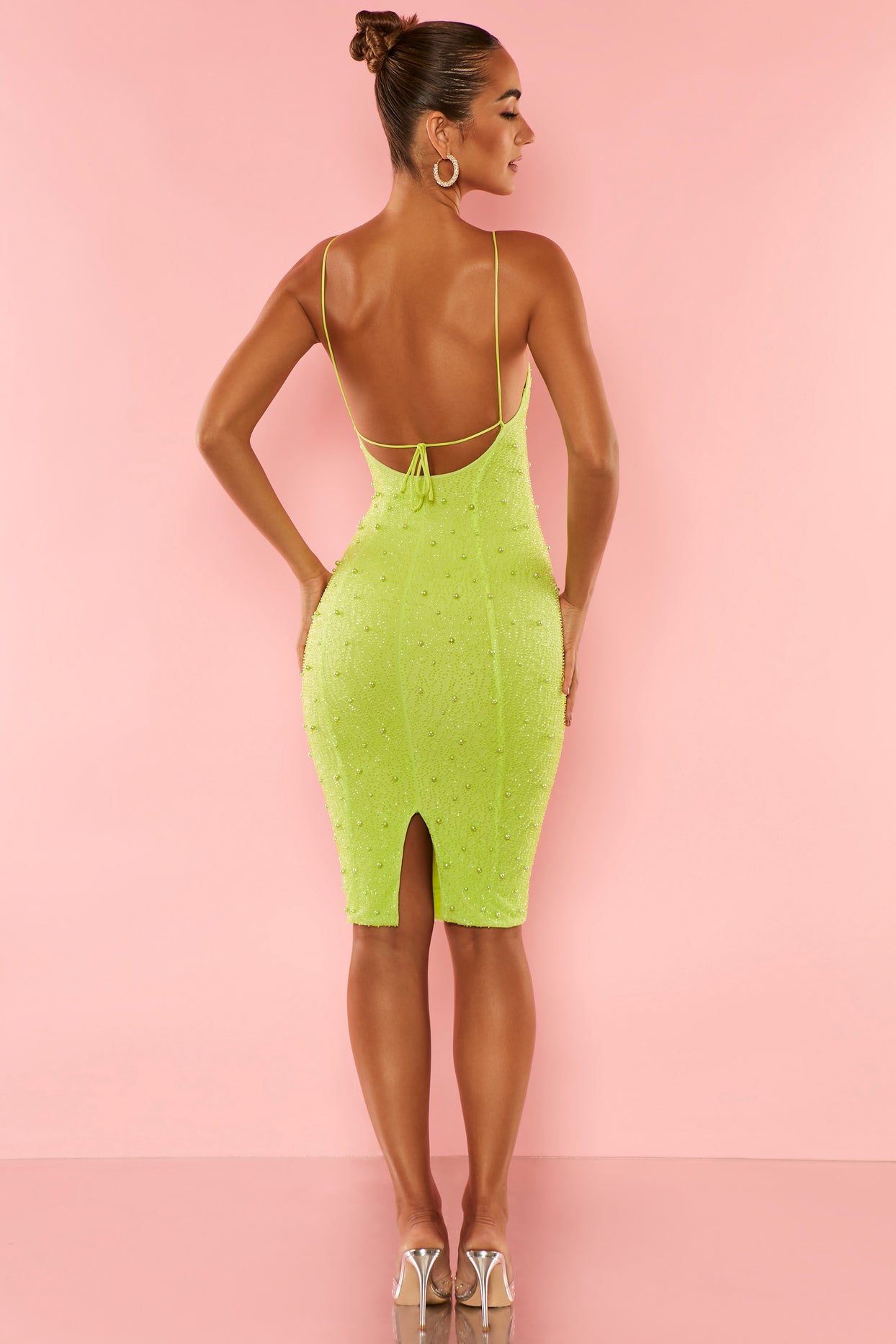 Strappy Embellished Midi Dress in Lime - 2