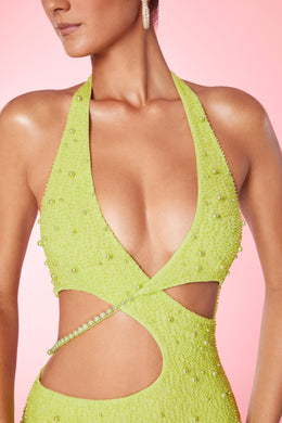 Halter Neck Cut Out Mini Dress in Lime