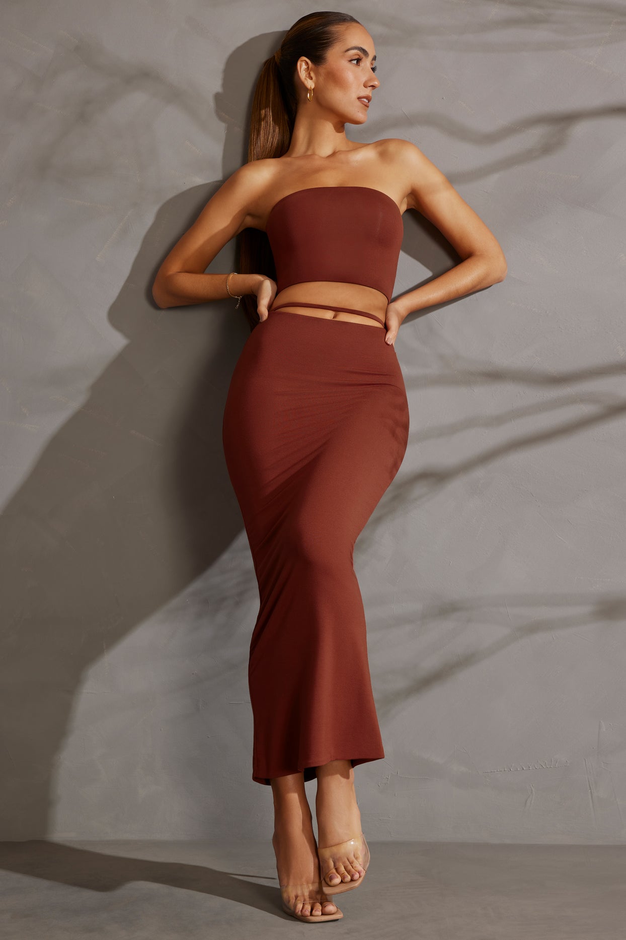 Cut Out Maxi Skirt in Brick