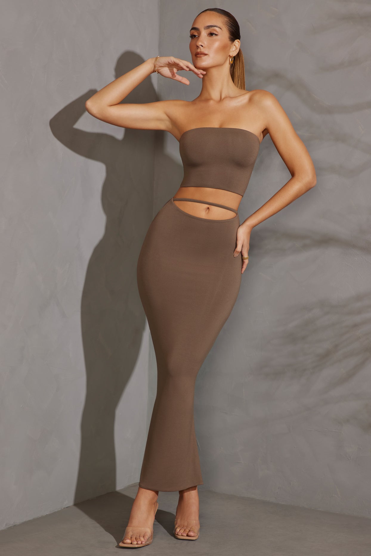 Cut Out Maxi Skirt in Taupe