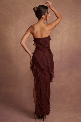 Bandeau Ruffle Detail Maxi Dress in Brown