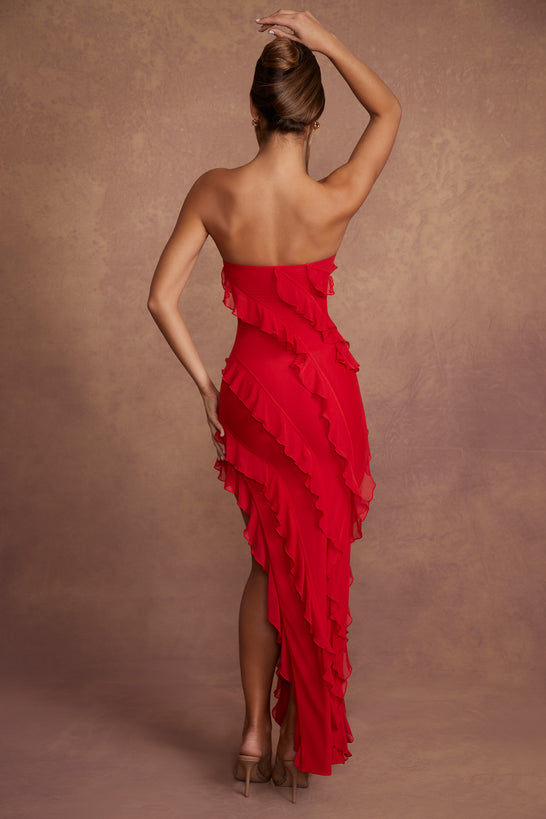 Sukienka maxi bandeau z falbaną w kolorze czerwonym