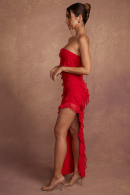 Sukienka maxi bandeau z falbaną w kolorze czerwonym