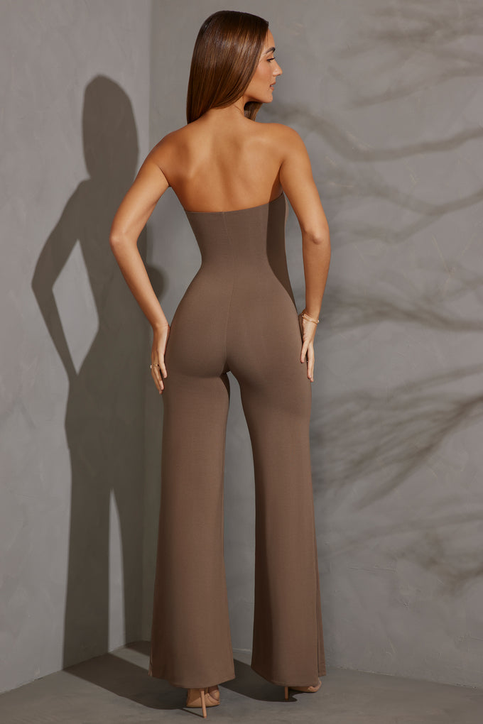 Bandeau Wide Leg Jumpsuit in Taupe