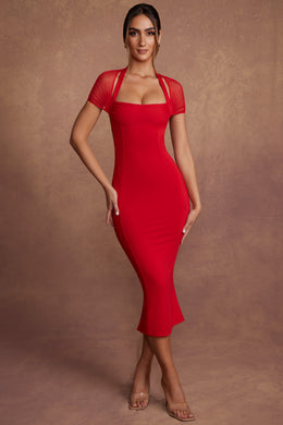 Cap Sleeve Flare Midaxi Dress in Red