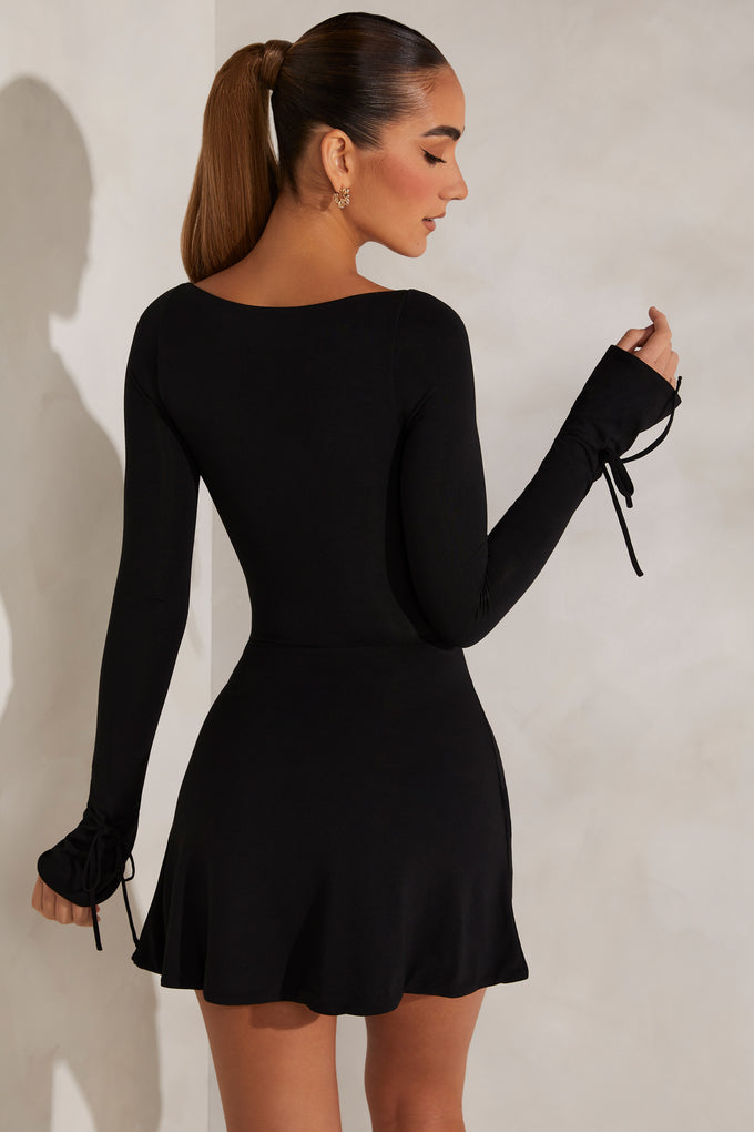 Long Sleeve A-Line Mini Dress in Black