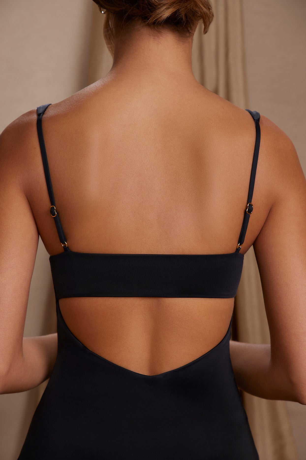 Draped A-Line Mini Dress in Black