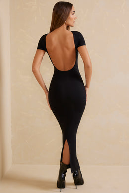 Sukienka maxi z odkrytymi plecami i krótkimi rękawami w kolorze czarnym