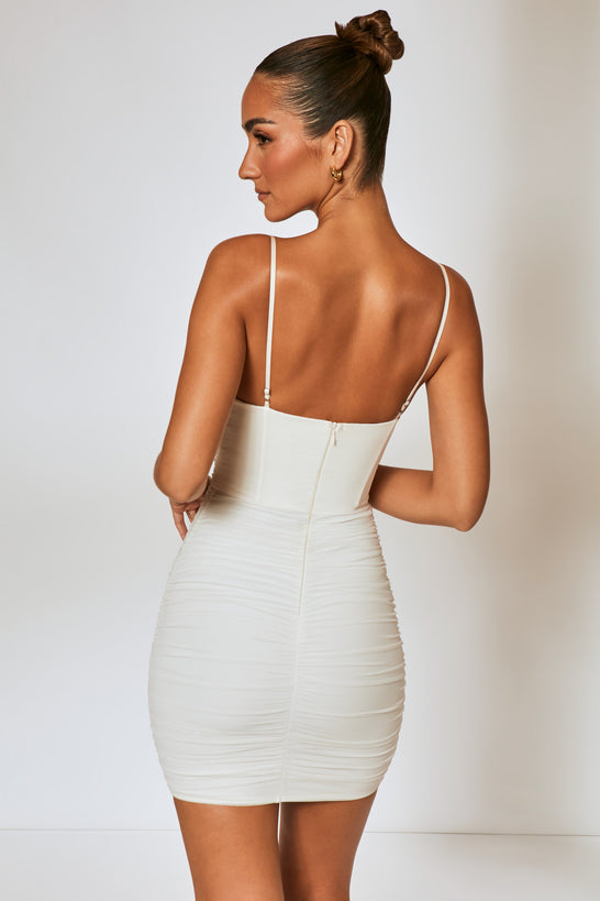 Ruched Corset Mini Dress in Ivory