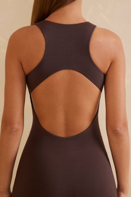 Open Back Racer Neck Maxi Dress in Chocolate