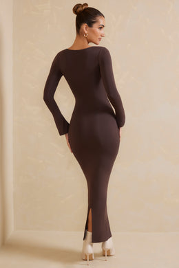 Square Neck Long Sleeve Maxi Dress in Chocolate