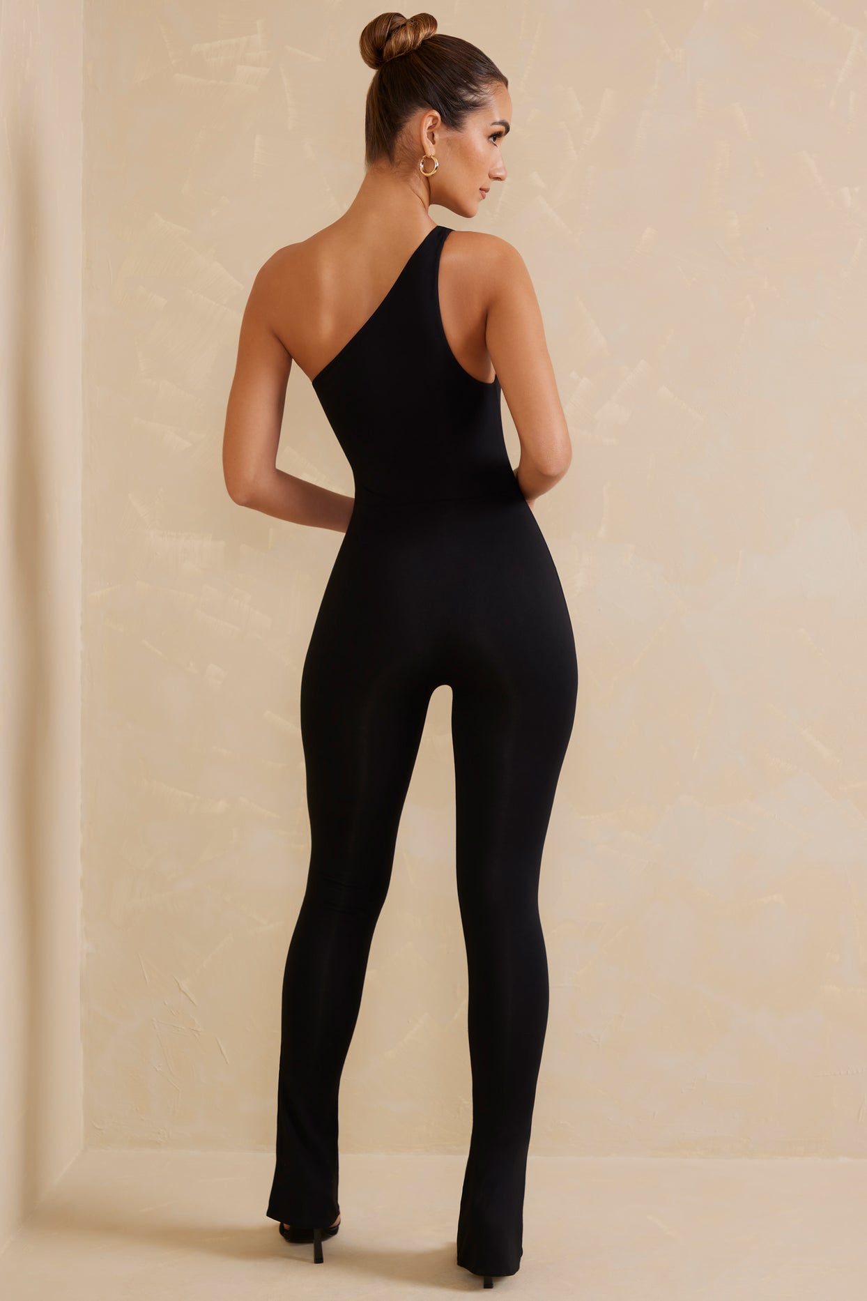 Petite Single Strap Asymmetric Jumpsuit in Black