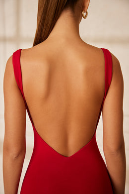 Petite Sweetheart Neckline Backless Jumpsuit in Red
