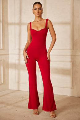 Petite Sweetheart Neckline Backless Jumpsuit in Red