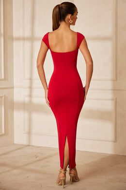 Sukienka maxi z dekoltem w kształcie serca w kolorze czerwonym