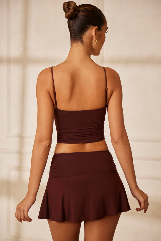 Marszczona mini spódniczka w kolorze brązowym