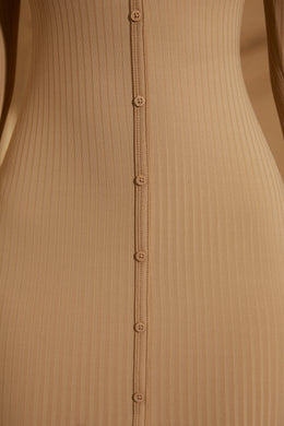 Long Sleeve Button Down Maxi Dress in Tan