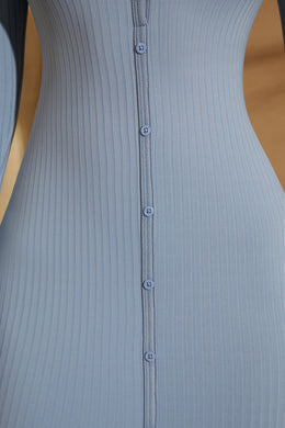 Long Sleeve Button Down Maxi Dress in Light Blue