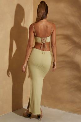 Ribbed Angled Corset Crop Top in Sage