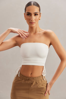 Ruched Bandeau Crop Top in Ivory