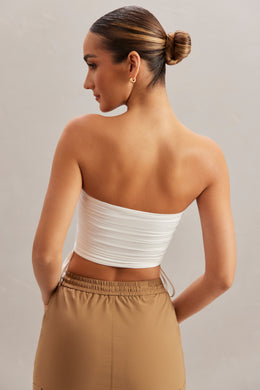 Ruched Bandeau Crop Top in Ivory