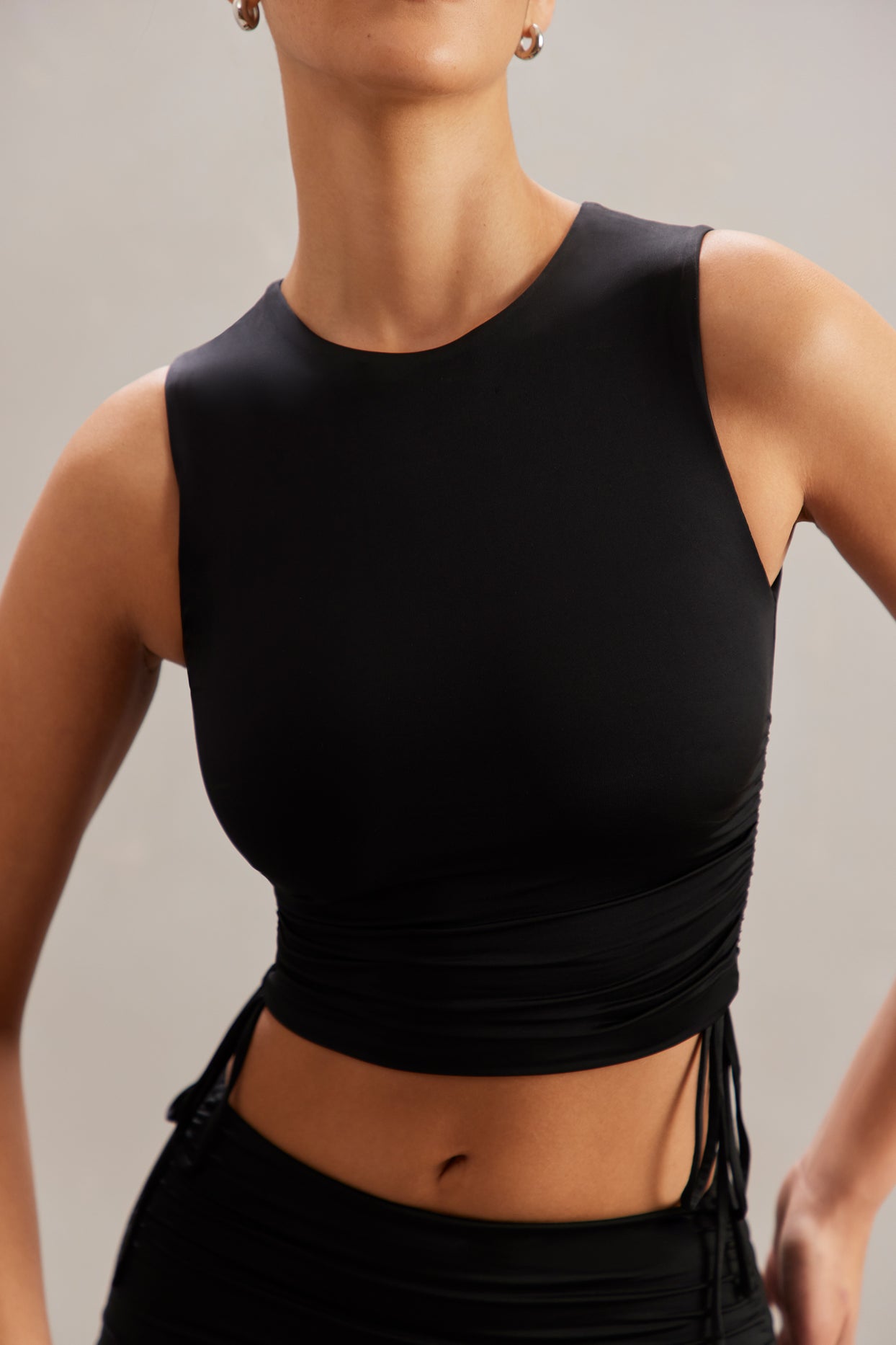 Ruched Tank Top in Black