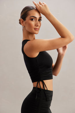 Bahiya Tank with Ruched Sides in Black