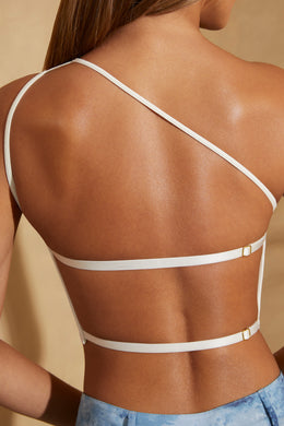 One Shoulder Open Back Crop Top in White