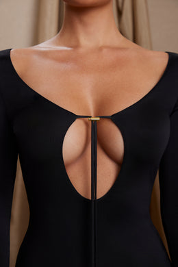 Long Sleeve Cut Out A-Line Mini Dress in Black