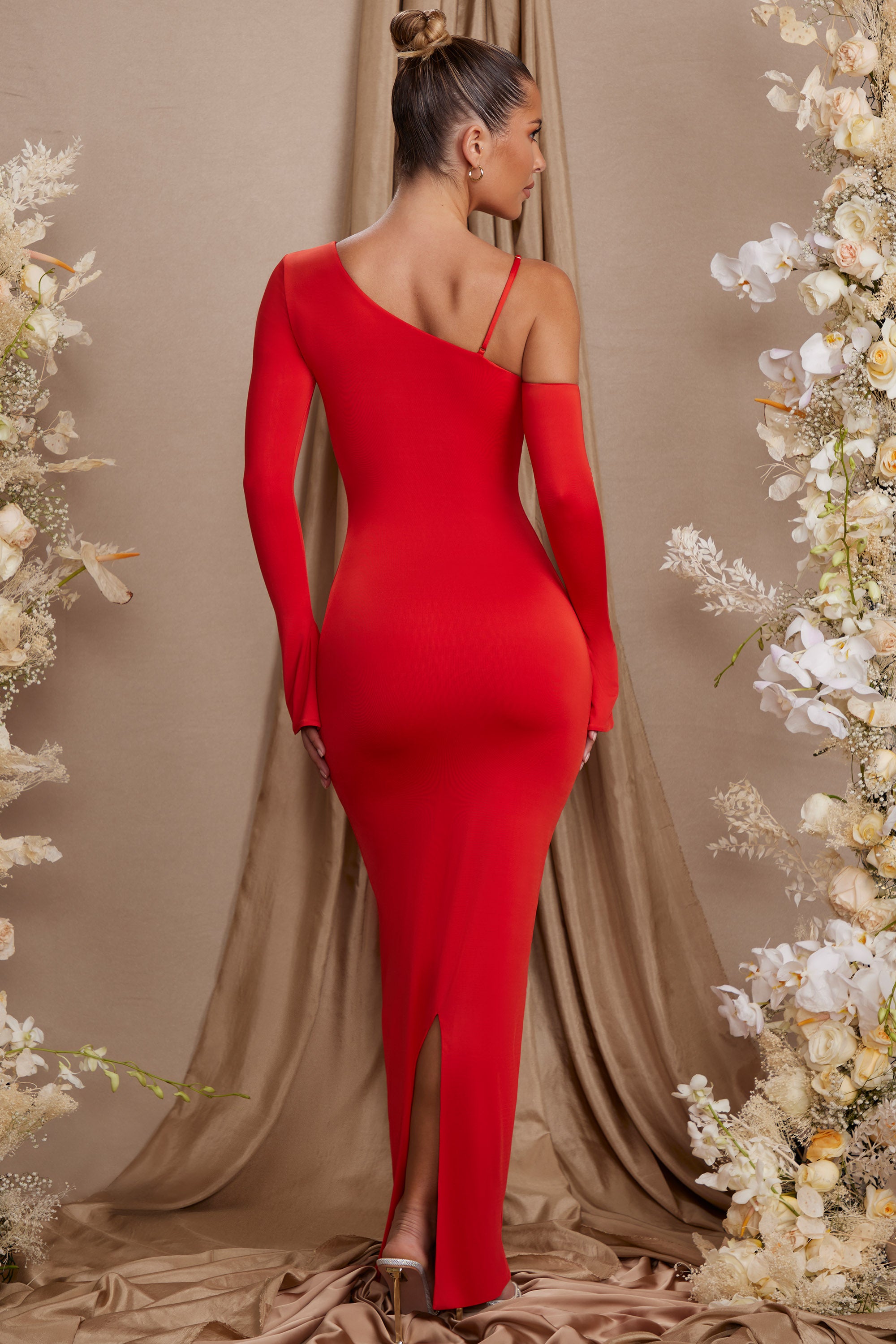 Naomi Red Feather Tassel Maxi Dress