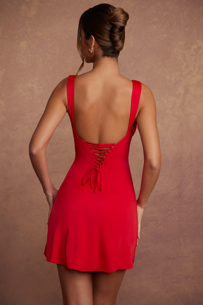 Tie Up Back Mini Dress in Red