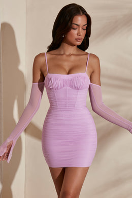 Sukienka mini z odsłoniętymi ramionami w kolorze różowym