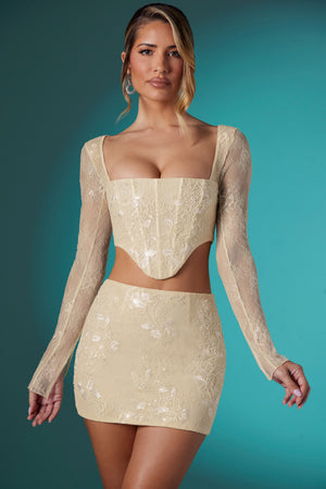 Embellished Lace Bodycon Mini Skirt