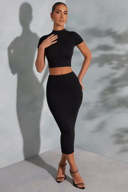 Spódnica midaxi z kontrastowym ściegiem w kolorze czarnym