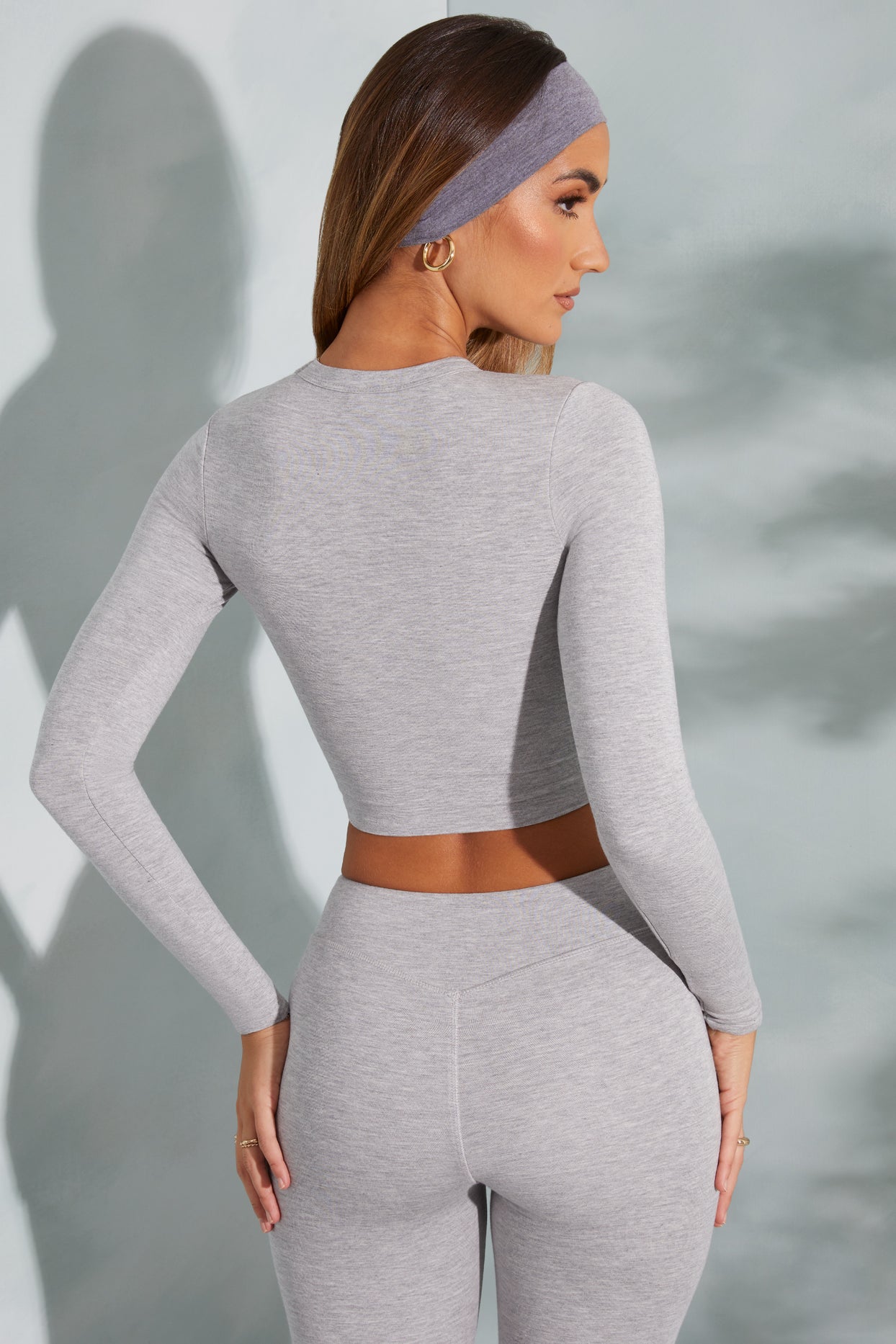 Round Neck Long Sleeve Top in Marled Grey