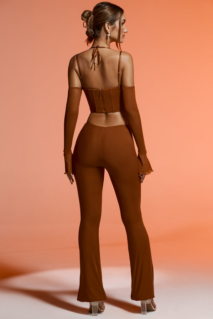 Spodnie Flare Petite w kolorze brązowym