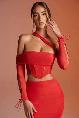 Top court corset à manches à lacets en rouge