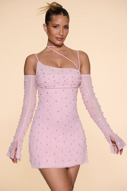 Embellished Asymmetric Corset Mini Dress in Blush