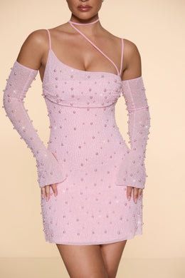 Mini-robe corset asymétrique ornée en blush