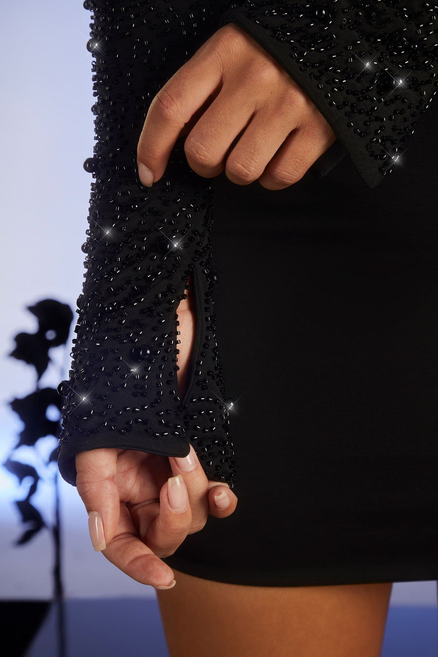Blazer-Style Embellished Cutout Mini Dress - Black